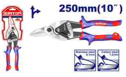 Professional Aviation Snip Right Cutting Tool - 250mm 10" Length Three Tone Soft Handle Carbon Steel Max 1.2mm Stainless Steel 0.7mm